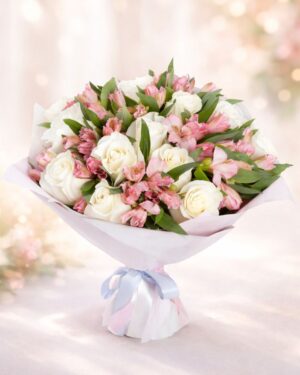 Bouquet 12 rosas blancas y alstroemeria Flores a domicilio Monterrey
